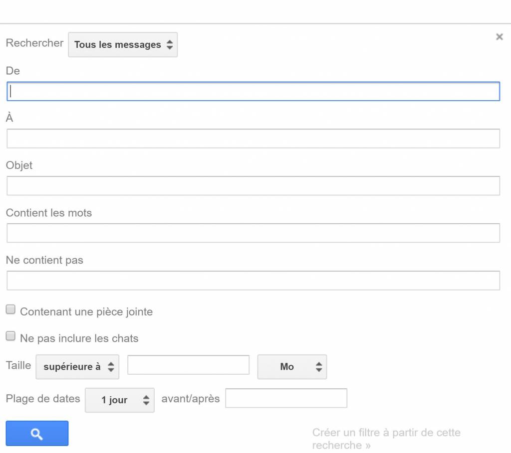 Gmail au profit de notre productivité individuelle - Barre de recherche détaillée