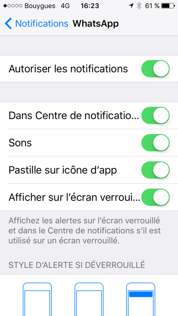Réglage des notifications dans une application WhatsApp avec un Iphone 