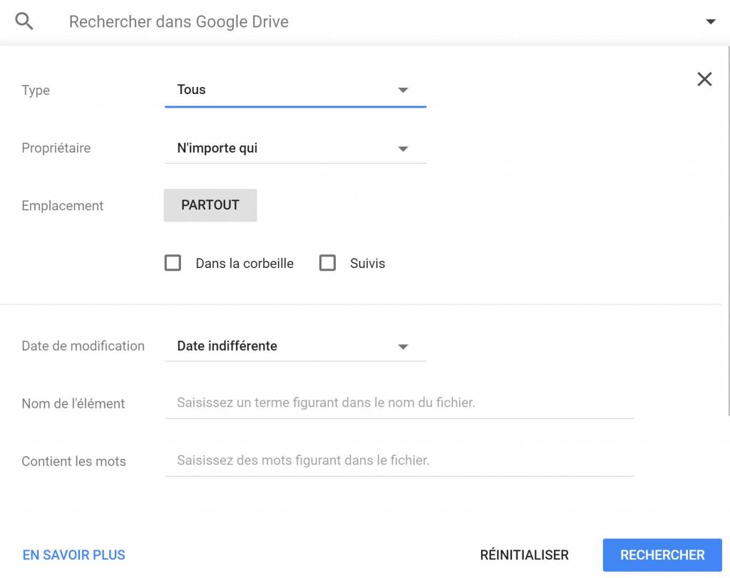 Google drive : Barre de recherche